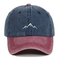 Detail of navy and burgundy washed cotton baseball cap with mountain embroidery - Navy Blue/Wine Red / Adjustable Free Size