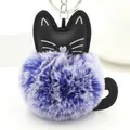Portachiavi gatto in pelliccia sintetica blu e viola con orecchie in pelle e anello - Bicolore Blu Reale