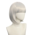 Short silver white bob wig with flat bangs made of synthetic fiber on mannequin - Silver