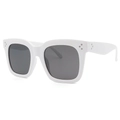 Weiße Retro-Sonnenbrille in quadratischer Form mit dunkelgrauen Gläsern und Nieten - Off-White Grau