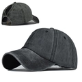 Detail of washed cotton ponytail baseball cap with adjustable metal buckle back - One Size / Washed Black