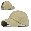 Detail view of khaki washed cotton ponytail baseball cap with metal buckle closure - One Size / Washed Khaki