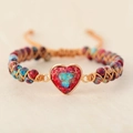 Handmade bohemian bracelet featuring red heart stone and mixed colorful imperial beads - Red