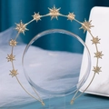 Golden baroque double-layer star headband with rhinestones on a clear display stand - Eight-pointed Star Headband-Gold