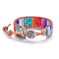 Bracelet enveloppant en pierres arc-en-ciel fait main avec fermoir bouton arbre de vie - Style 10