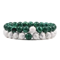 8mm tiger eye and turquoise bead bracelet set with green and white stone contrast - Two-Piece Set / Malachite & Howlite
