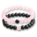 Bracciali di coppia in perle di pietra da 8mm nero e rosa con finitura opaca - Set da 2 pezzi / Quarzo Rosa & Nero Opaco