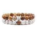Set of two 8mm natural stone beaded bracelets in jasper and white turquoise finish - Two-Piece Set / Picture Jasper & Howlite