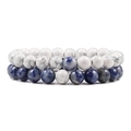 8mm natural white turquoise and blue sodalite stone bead bracelets set for couples - Two-Piece Set / Howlite & Sodalite