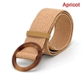 Women's apricot woven belt featuring a round resin buckle and minimalist summer design - Resin Apricot Buckle (Beige PP Straw)