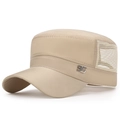 Khaki breathable mesh military flat top cap with silver metal 95 badge for summer - Adjustable / Light Beige