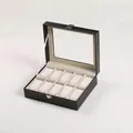 Klassische Uhrenbox aus schwarzem PU-Leder für 10 Uhren mit Sichtfenster und Metallschloss - 10 Slots - Beige Interieur