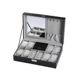 Schwarze PU-Leder Uhrenbox mit 8 Fächern, Schmuck-Organizer und integriertem Spiegel - 8+2 Slots Uhrenbox mit Spiegel - Grau