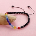 Adjustable seven chakra energy bracelet with natural colorful beads and black woven cord - Black Rainbow