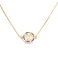 Collar medallón Virgen María dorado con circonitas de colores y cadena de caja - B0100MLYA3 Virgen María de Oro Mezcla de Piedras de Colores