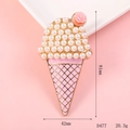 Detail view of pink ice cream brooch with pearls and rose showing 81mm height dimensions - D477 Pink Ice Cream Gold Base