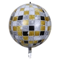 Disco ball aluminum foil balloon with gold and silver checkered pattern for party decoration - 4D Sphere Black Gold Disco / 22 Inch