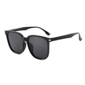 Classic black square frame sunglasses with dark lenses and silver metal temple accents - Black Frame Black Grey Lens