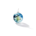 Detailed view of Earth-shaped glass sphere pendant with blue oceans and silver wire loop - 15# Blue Earth