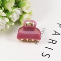 Glittery dark pink acrylic hair claw clip with gold metal teeth on white background - 4cm / Rose Red
