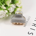 Glittery silver acrylic hair claw clip with golden metal teeth for stylish hairstyling - 4cm / Gray