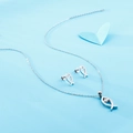 Set di collana e orecchini a pesce cavo in argento con occhi in zircone scintillante - Color Acciaio