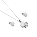 Polished silver four-leaf clover jewelry set with mãe engraving and hollow pattern - Steel Color (KS132854-KFC)