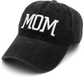 Black washed cotton baseball cap with white 3D embroidered MOM text in retro style - Adjustable / Black-MOM Embroidery
