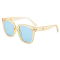 Translucent yellow square sunglasses with light blue lenses and metal rivet detail - Transparent Yellow Frame Blue Lens