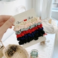 Set of six colorful satin scrunchies on white display card in beige, pink, green, and black - Shiny Satin Series Scrunchie Set