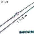 Rainbow-plated stainless steel ball chain necklace with lobster clasp, 450mm length x 2mm width - Classic Thin Iridescent Box Chain (KN107934-Z) / 450mm x 2mm