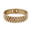 Gold stainless steel president link bracelet with cubic zirconia stones for men - 20cm / Gold (KB99983-K)