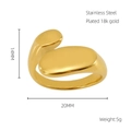 Detail of irregular 18k gold plated stainless steel ring with size and weight metrics - Irregular Smooth Curved Style (844)