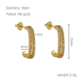 18K gold plated double-row crystal earrings in stainless steel C-shape design - Double Row Pave Style (ZE912G)
