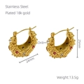 Orecchini a cerchio spessi in acciaio inossidabile 18k con zirconi rossi e bianchi - Stile a Rilievo Irregolare Con Zirconia Colorata (910-Gold)
