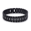 Men's matte black stainless steel chain bracelet with parallel diamond inlays - Black Inlaid Style (KB99984-K)