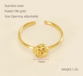 18K gold plated stainless steel rose flower open ring with adjustable band design - 725 / Adjustable Open