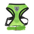 Neon green breathable mesh pet harness and leash set with reflective paw emblem - Green