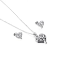 Silver titanium steel heart necklace and stud earrings set with hollow swirl pattern - Steel Color (KS132872-KFC)