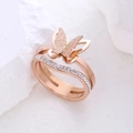 Anillo mariposa esmerilado en acero de titanio oro rosa 18K con circonitas blancas - US 6 / Oro rosa