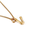 Golden stainless steel chain necklace featuring a capital letter N pendant with a small zircon - Letter V (KN91803-KFC)