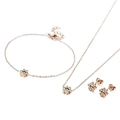 Rose gold stainless steel jewelry set with sparkling rhinestone flower motifs - Rose Gold 3-Piece Set (KS199074-K)