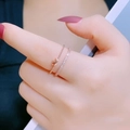 Luxurious rose gold crown ring set with shimmering pavé diamond double layer bands - Adjustable Open / Rose Gold