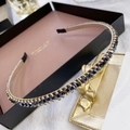 Macro detail of elegant golden metal headband with dark blue and champagne crystal beads - Plain Blue