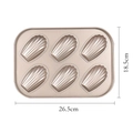 Rose gold 6-cavity Madeleine cake pan made of non-stick carbon steel, 26.5x18.5cm - 6-Cavity Long Madeleine - Gold