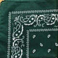 Close-up of dark green cotton paisley bandana showing fabric texture and stitched edges - Dark Green