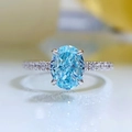 925 silver ring with oval light blue gemstone and shimmering micro-pave diamond band - US 5 / Aquamarine