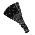 Detailed view of bohemian style black paisley pattern elastic headband for women - Black
