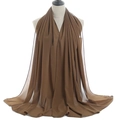 Dark brown breathable pearl chiffon hijab shawl with fine overlock edge stitching - Mocha