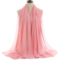 Lightweight pink pearl chiffon long hijab shawl with premium pearl stitched edges - Pink Petal